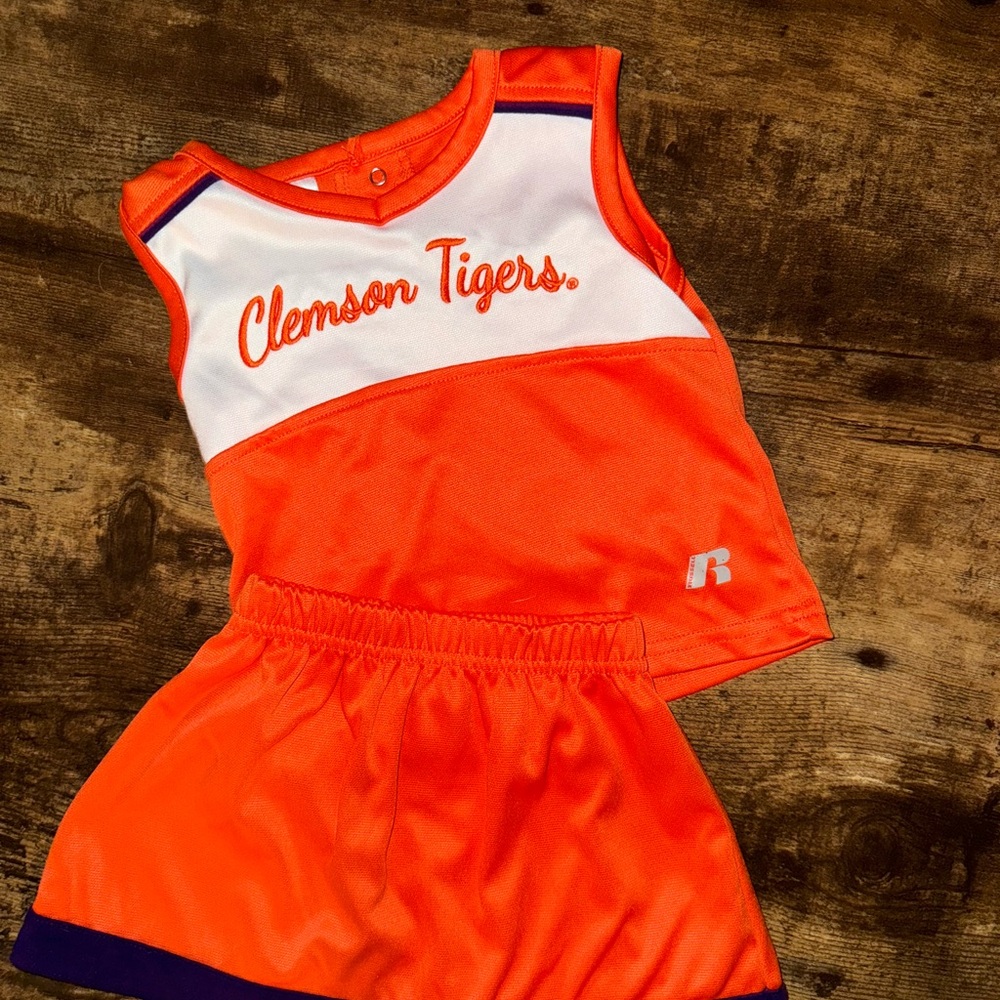 Clemson Tigers Kids Orange and White Cheerleading Uniform/Set
